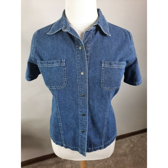 S2 Vtg 90s Blue Jean Western Denim Shirt Snaps L - Picture 2 of 9